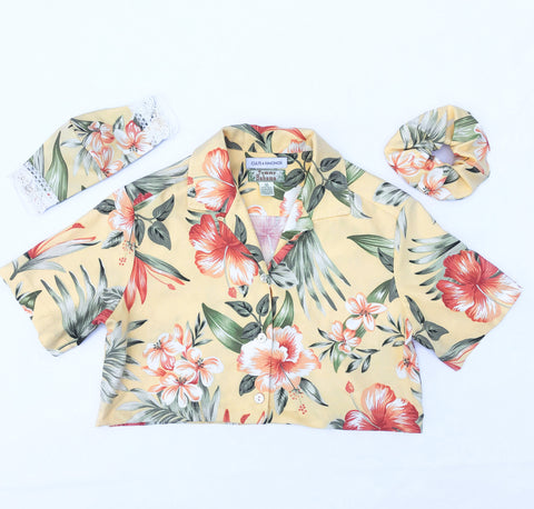 Vintage Tommy Bahama Shirt Cropped w/ mask and scrunchie