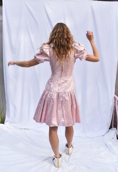 Halston ||| Pink Metallic Puff Sleeve Dress sz 4