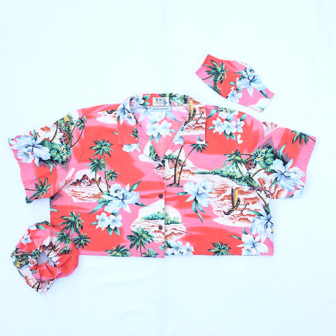 Sunset Coral baby Tee w/ mask and scrunchie