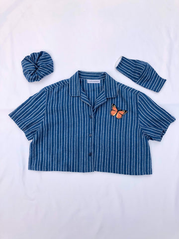 Vintage striped butterfly Tee Reworked set S/M