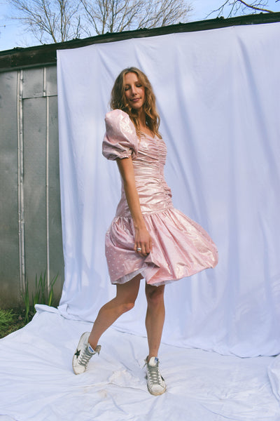 Halston ||| Pink Metallic Puff Sleeve Dress sz 4