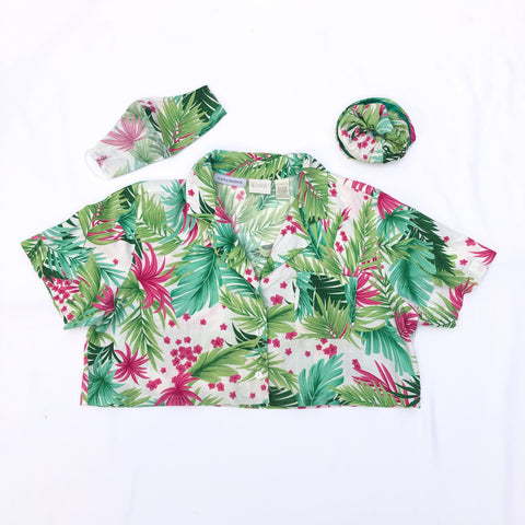 Vintage Palm Print Cropped Tee w/ mask and scrunchie